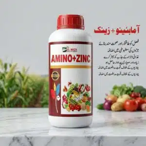 Amino Zinc Fertilizer in Pakistan โ Liquid Zinc and Amino Acid for Healthy Crops 8 Amino Zinc fertilizer in Pakistan El Maza brand liquid amino acid and zinc formula for nutrient absorption, crop immunity and disease resistance