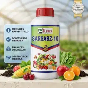 Sarsabz-10 chelated micronutrient fertilizer Pakistan by Al Raza Crop Sciences – 10-in-1 trace element formula for all crops