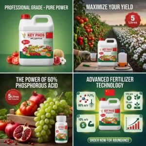 Key Phos phosphorous acid fertilizer in Pakistan label showing active ingredients H3PO3 60% K 10% N 5% S 10% DGAES registered Al Raza Crop Sciences